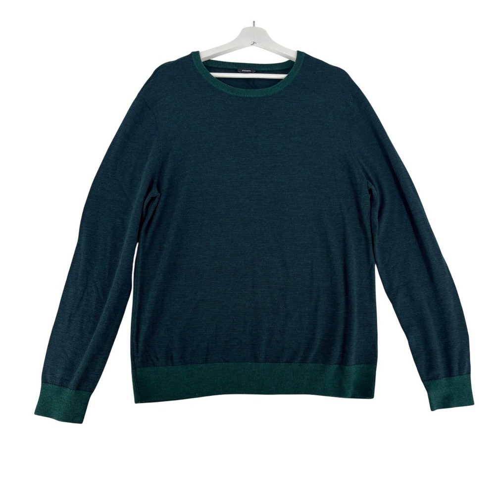 Express Merino Wool Sweater Mens Large Green Striped Crewneck Lightweight Knit